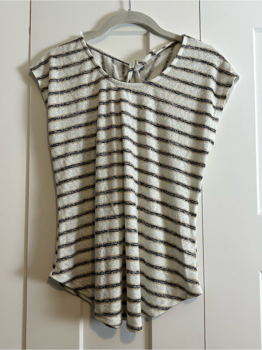 bobeau Striped Cap-Sleeve Top with Twist Back Detail